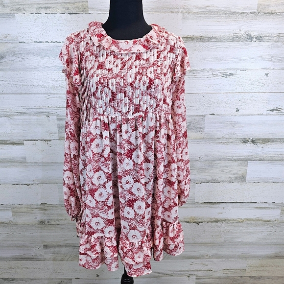 Free People These Dreams Floral Ruffle Mini Dress XS Boho Cottagecore Festival - Picture 2 of 16